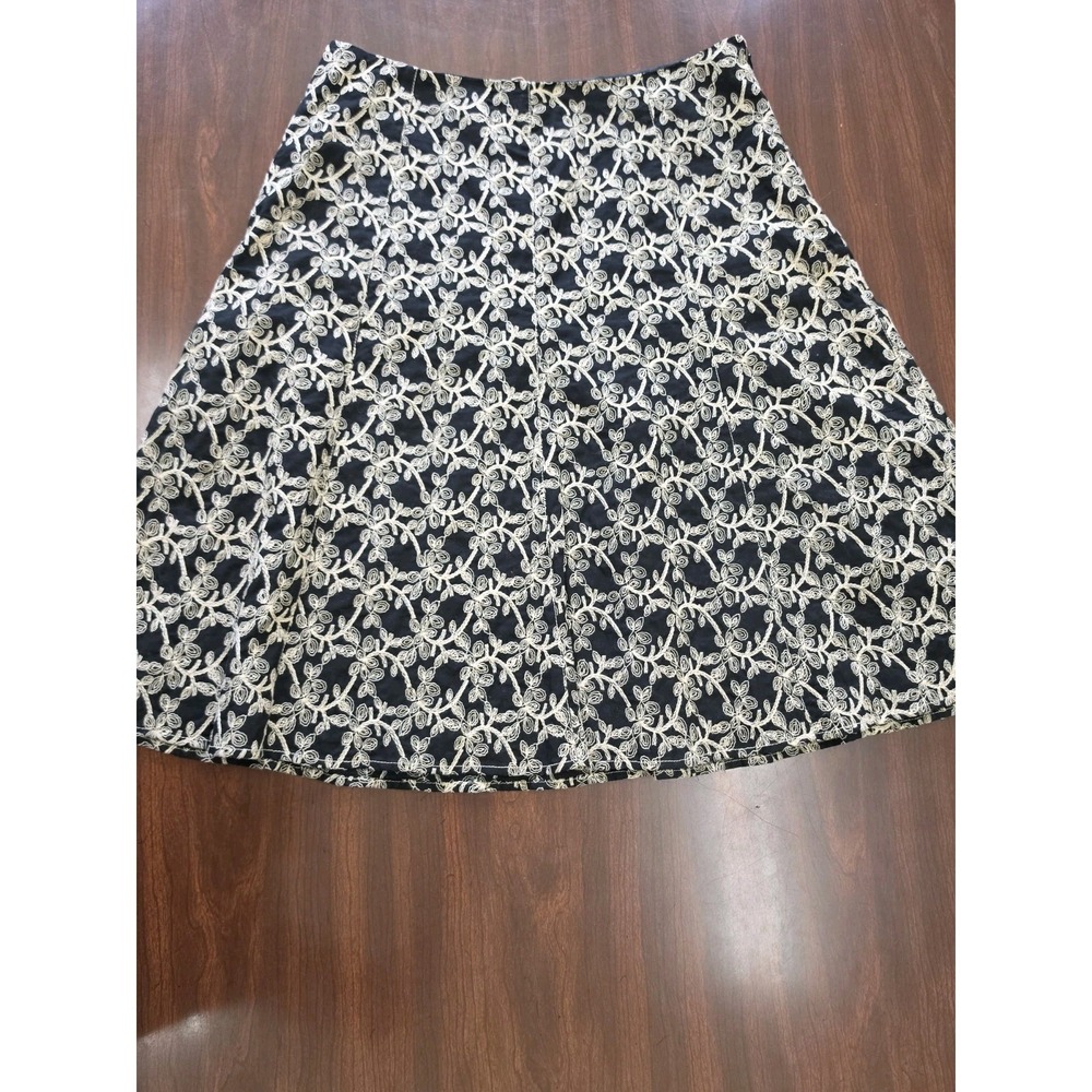 Axcess Liz Claiborne Womens SZ 10 Black Gold Cream Embroidered 100% Cotton Skirt